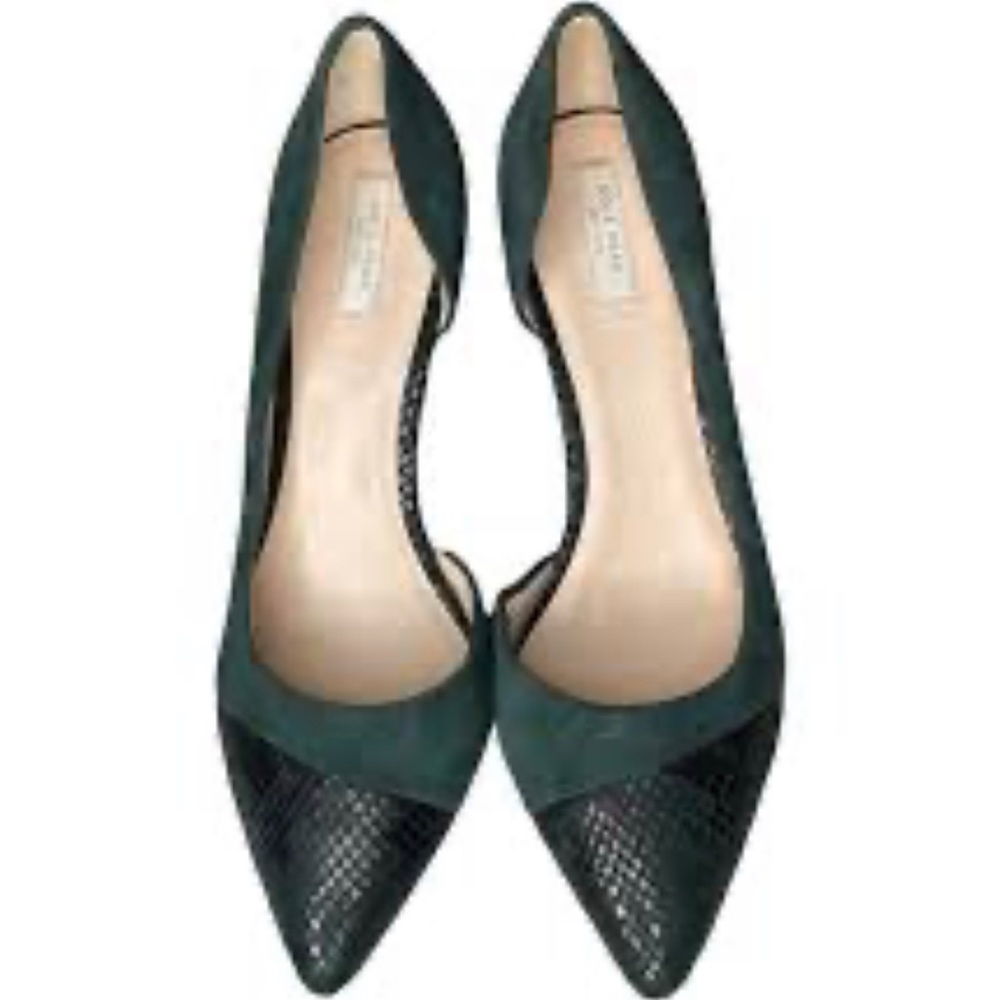 Cole Haan Half D’orsay Pump Green suede and green snake skin women’s size 7 1/2B